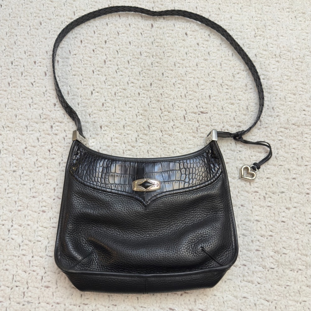 Brighton Donna Shoulder Bag‎ Purse Womens Vintage Black Croc Embossed Pattern